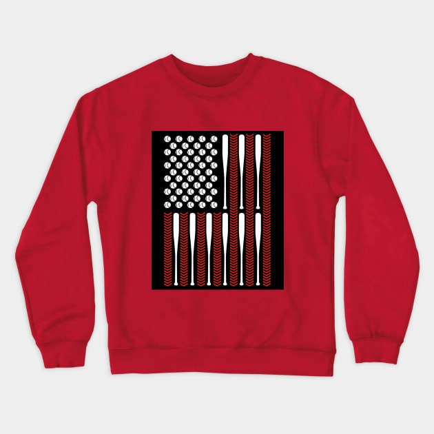 Baseballs and Bats Flag Design Crewneck Sweatshirt by screamingfool